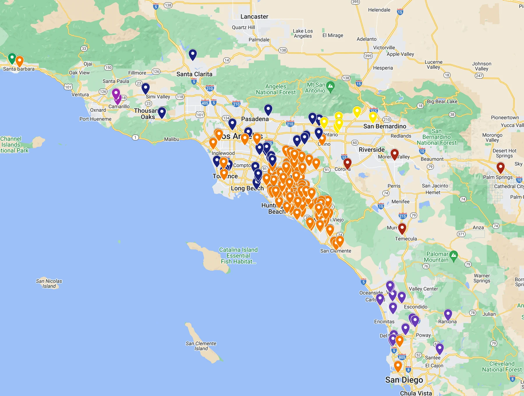 Map showing PacificWest managed properties across Southern California